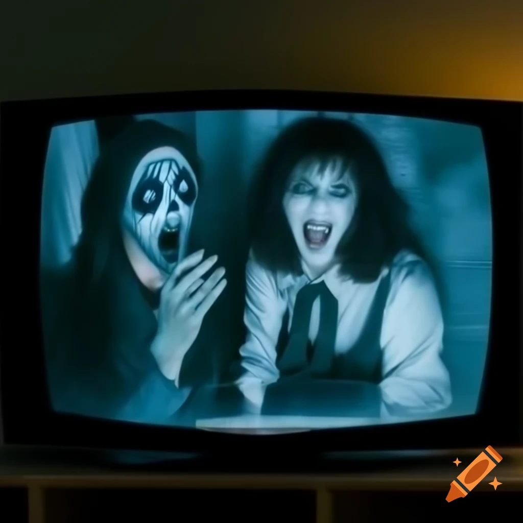 Creepy horror scene displayed on television screen