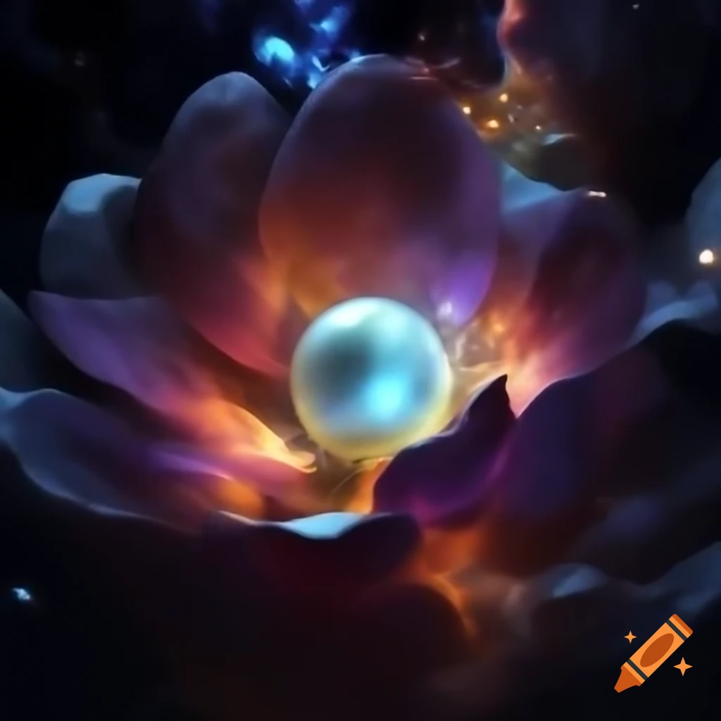 Cosmic flowers with pearls, vibrant and colorful design