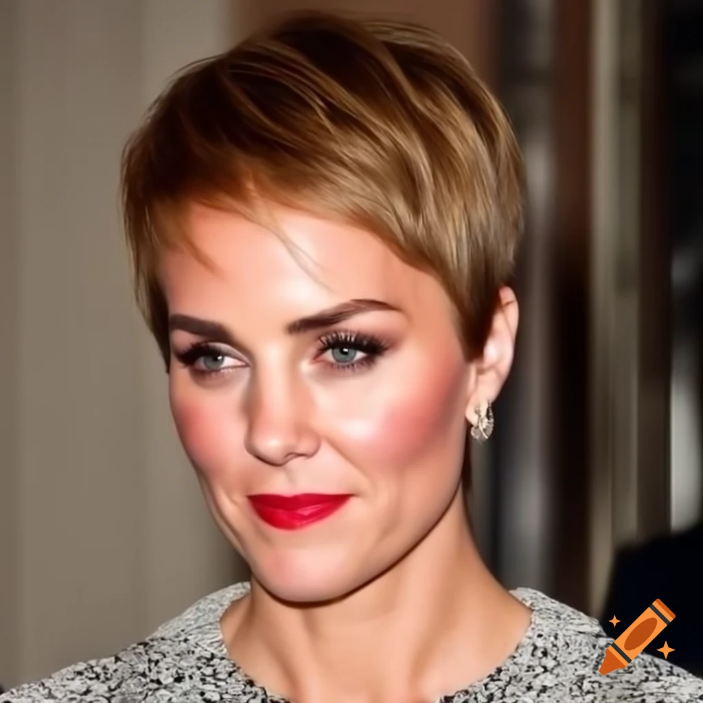 Catherine Middleton with chic pixie cut featuring shaved sides and textured top