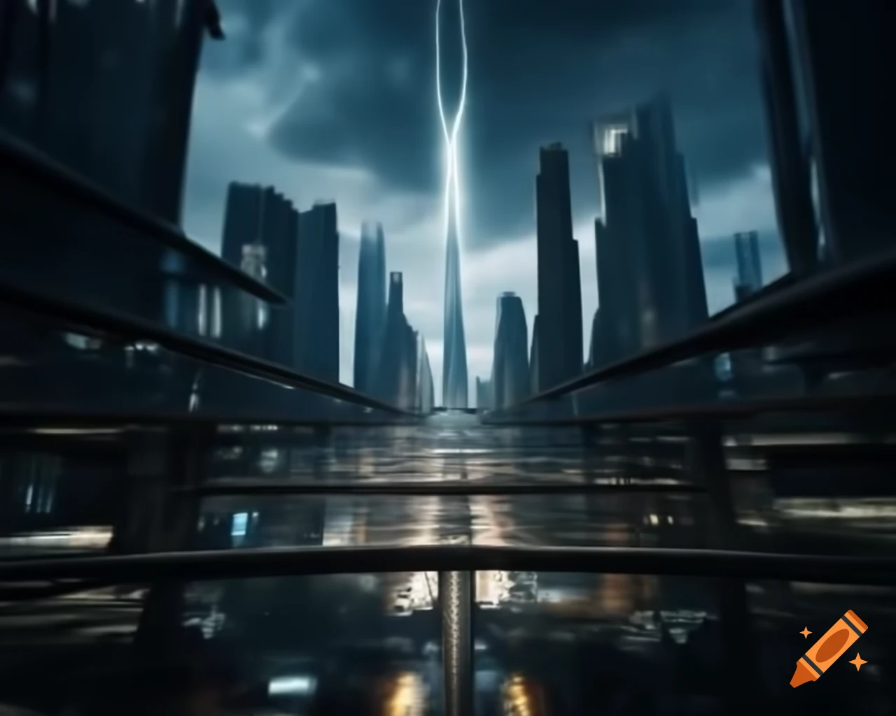Futuristic Cyberpunk cityscape with towering skyscrapers