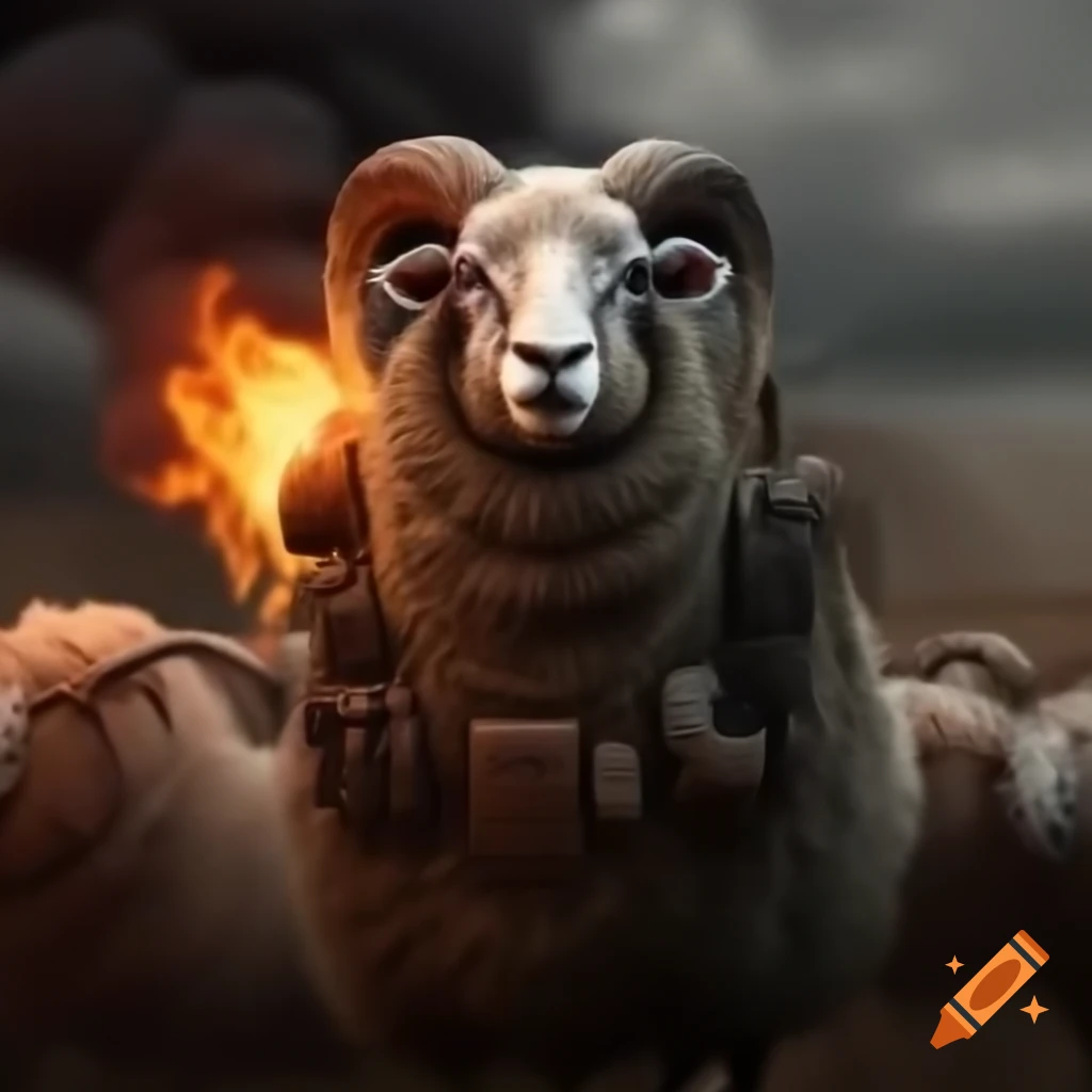 Futuristic electric sheep with flamethrower