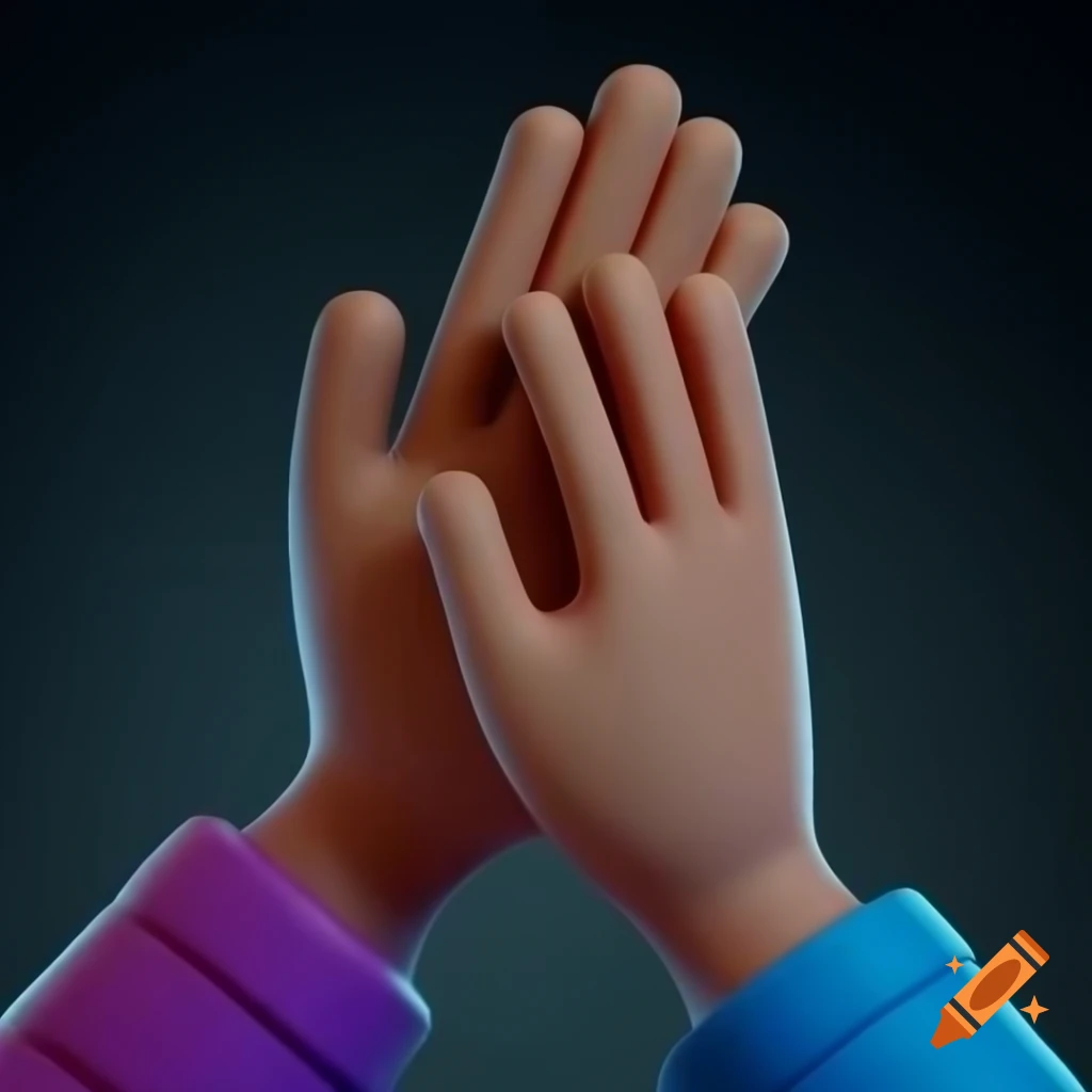 3D rendering of hands giving a high-five, showcasing realistic textures