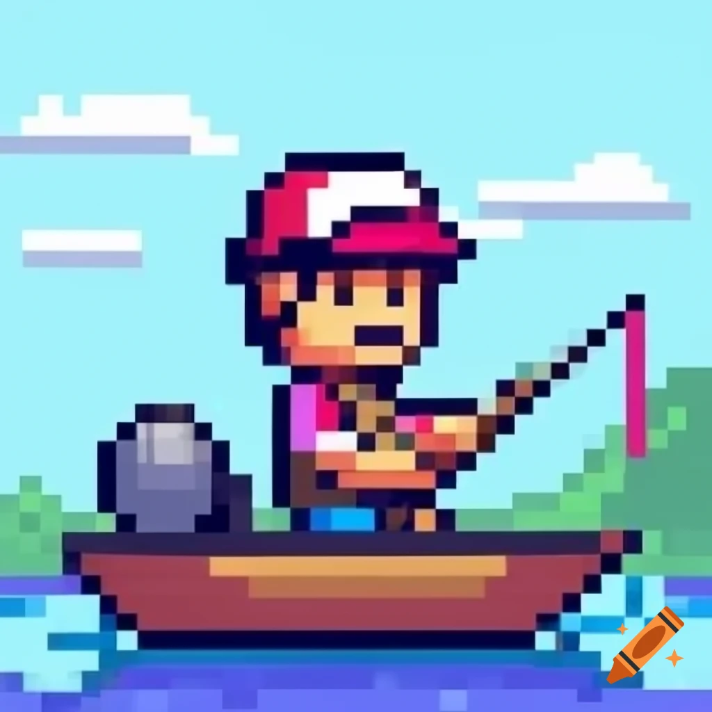 Pixel art of a man fishing