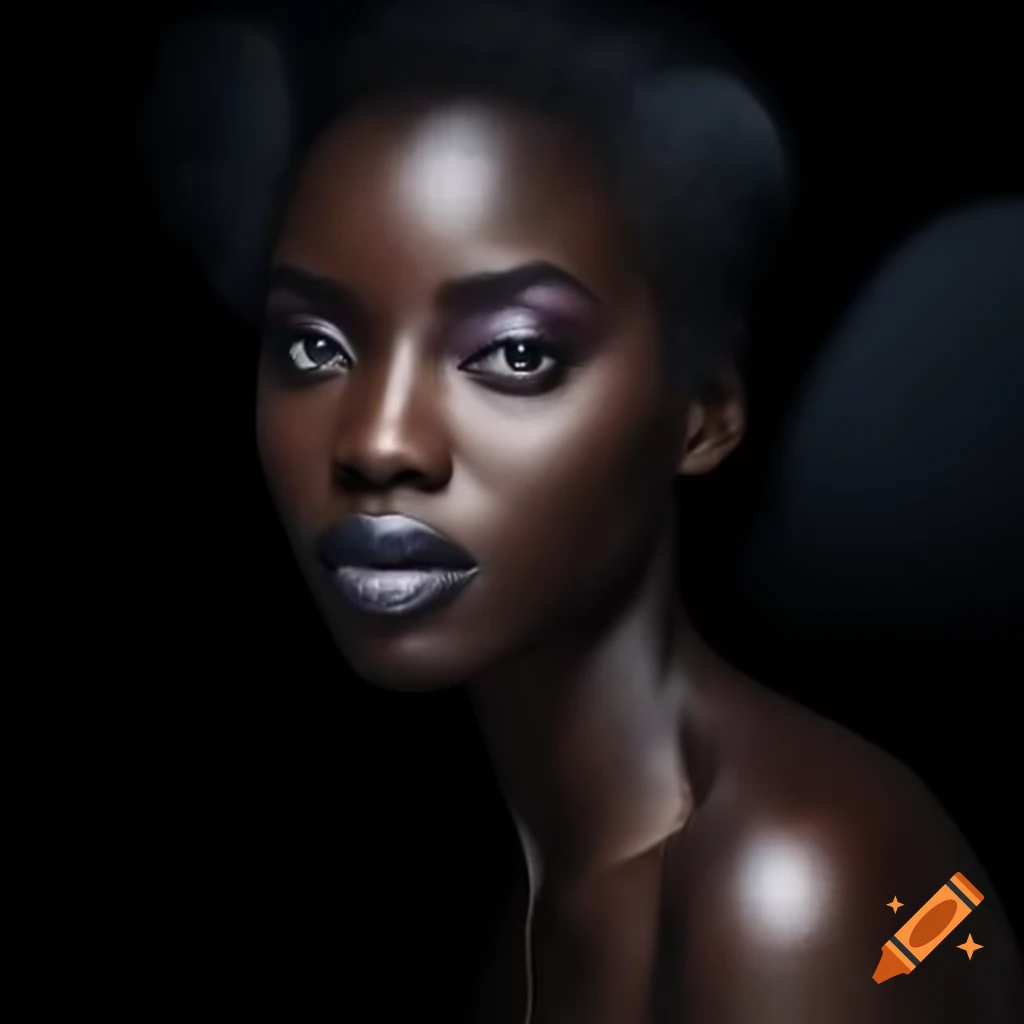 Beautiful Black woman gazing downward with grace