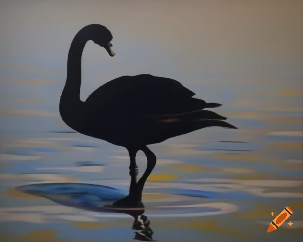 Black swan walking, inspired by Albert Namatjira's style