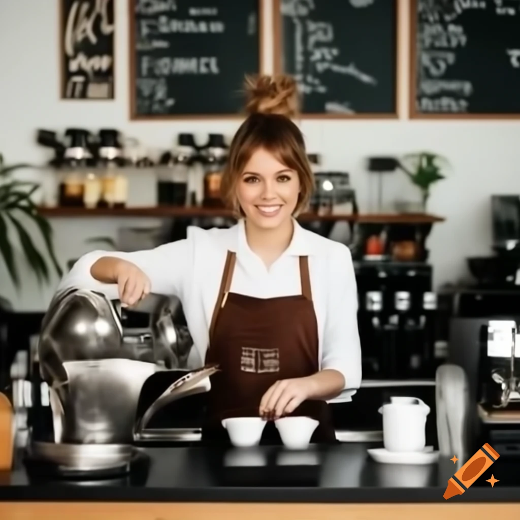 Barista preparing coffee with palm trees in the background