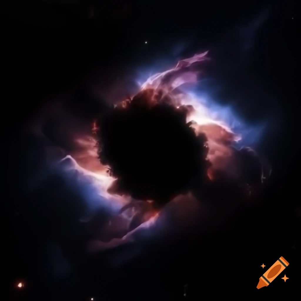Obsidian-dark figure in cosmic landscape with crimson highlights