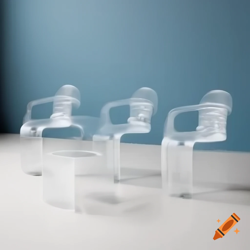 Chairs made from acrylic aquarium scraps on white background