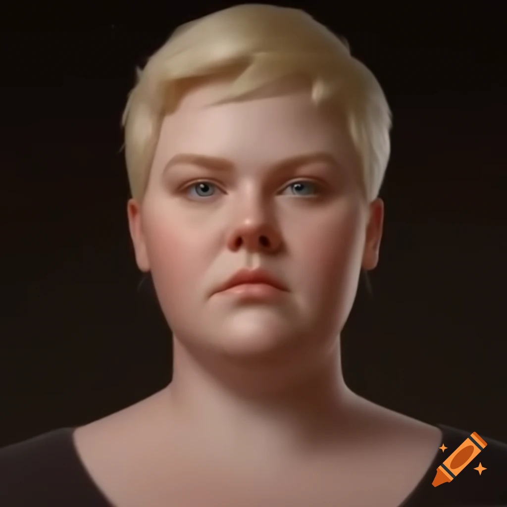 Bust portrait of a plus-size short-haired blonde woman