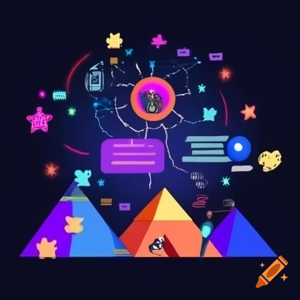 Vibrant animated infographic showing alignment of pyramids with star constellations