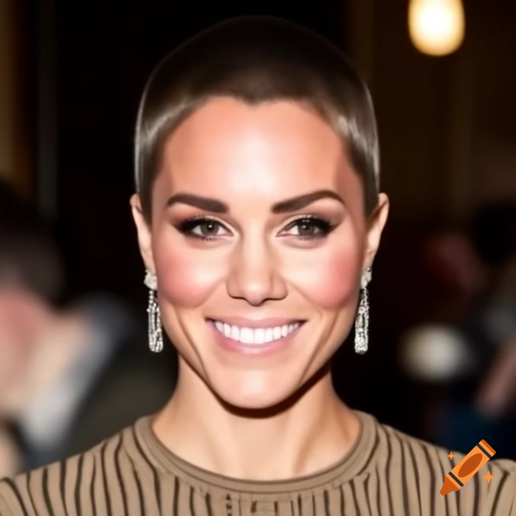 Catherine Middleton with chic pixie cut featuring shaved sides and textured top