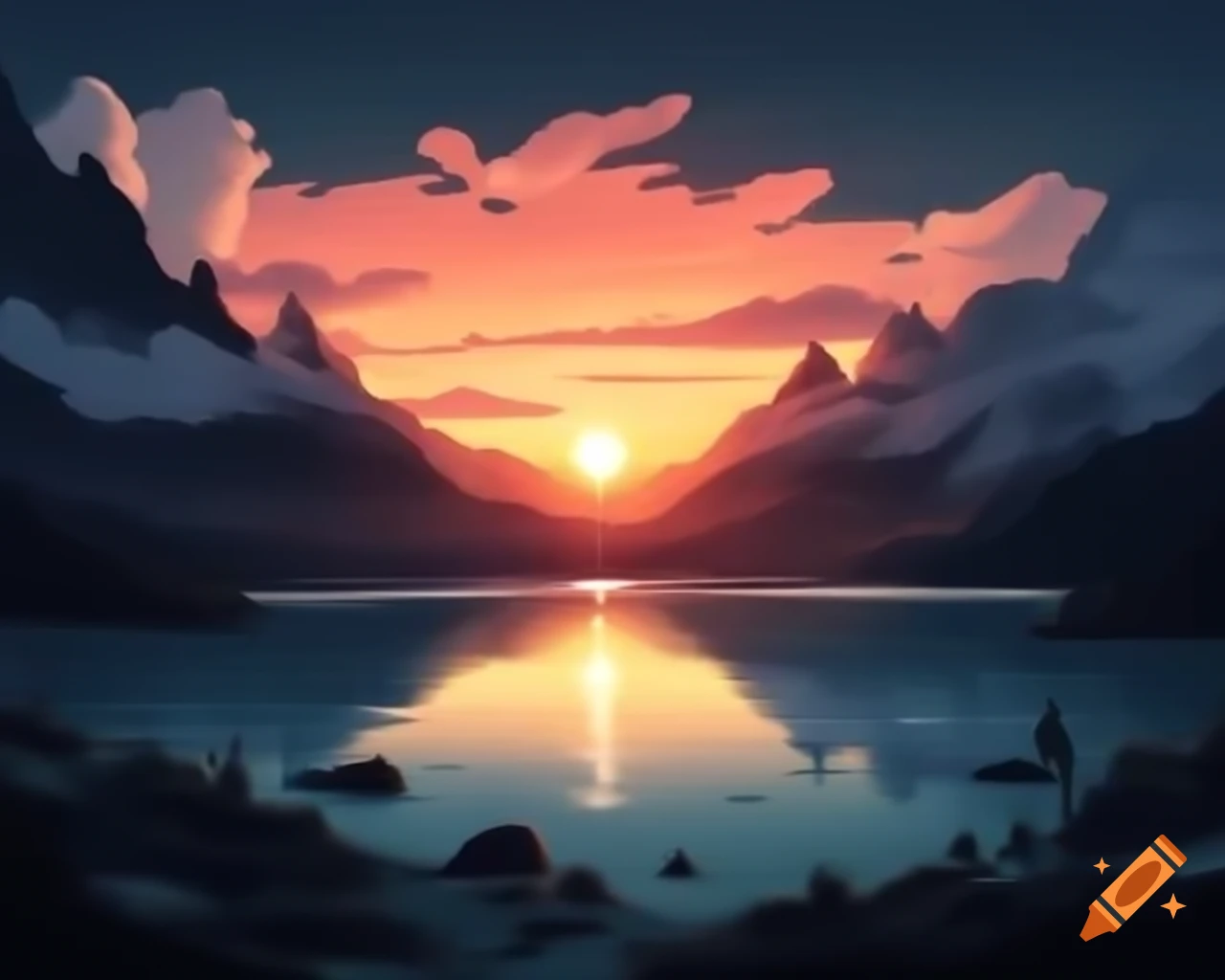 Imagine A Breathtaking Golden Sunset Over A Serene Mountain Lake The imagine-a-breathtaking-golden-sunset-over-a-serene-mountain-lake-the