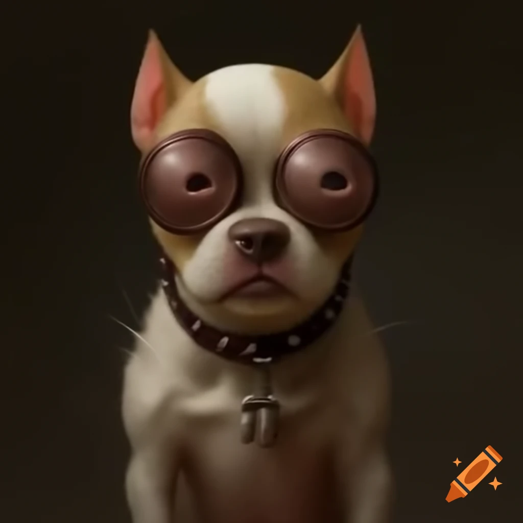 Surreal puppy wearing spiked collar