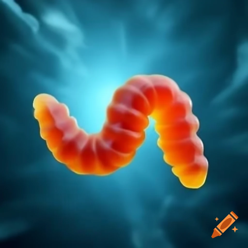 Bright, plump gummy worm floating in the air