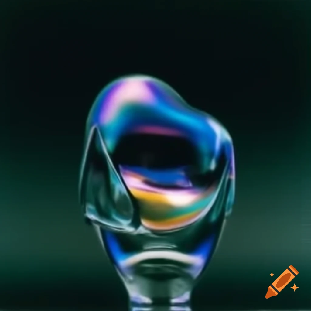 Pop surreal photography featuring iridescent glass statue