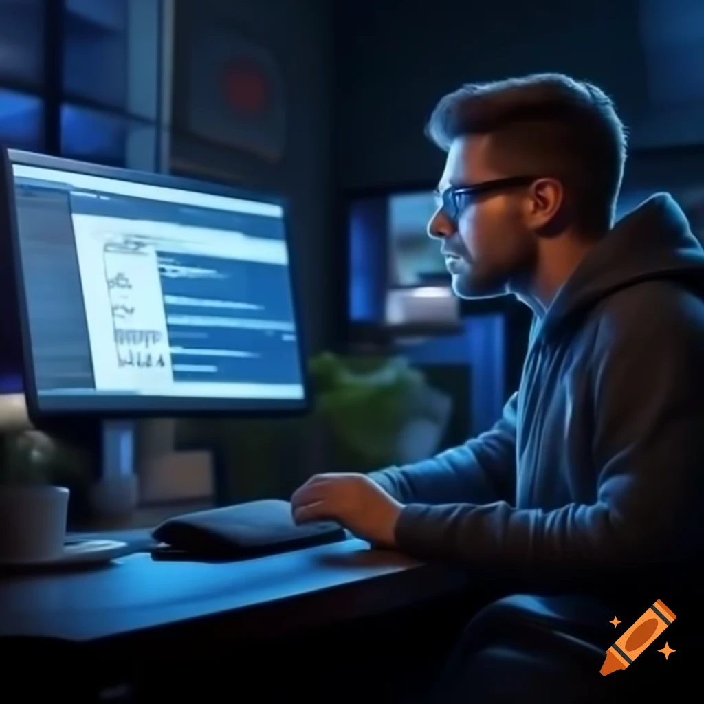 Clean shaven stock controller in DC hoodie at desk with computer displaying numbers