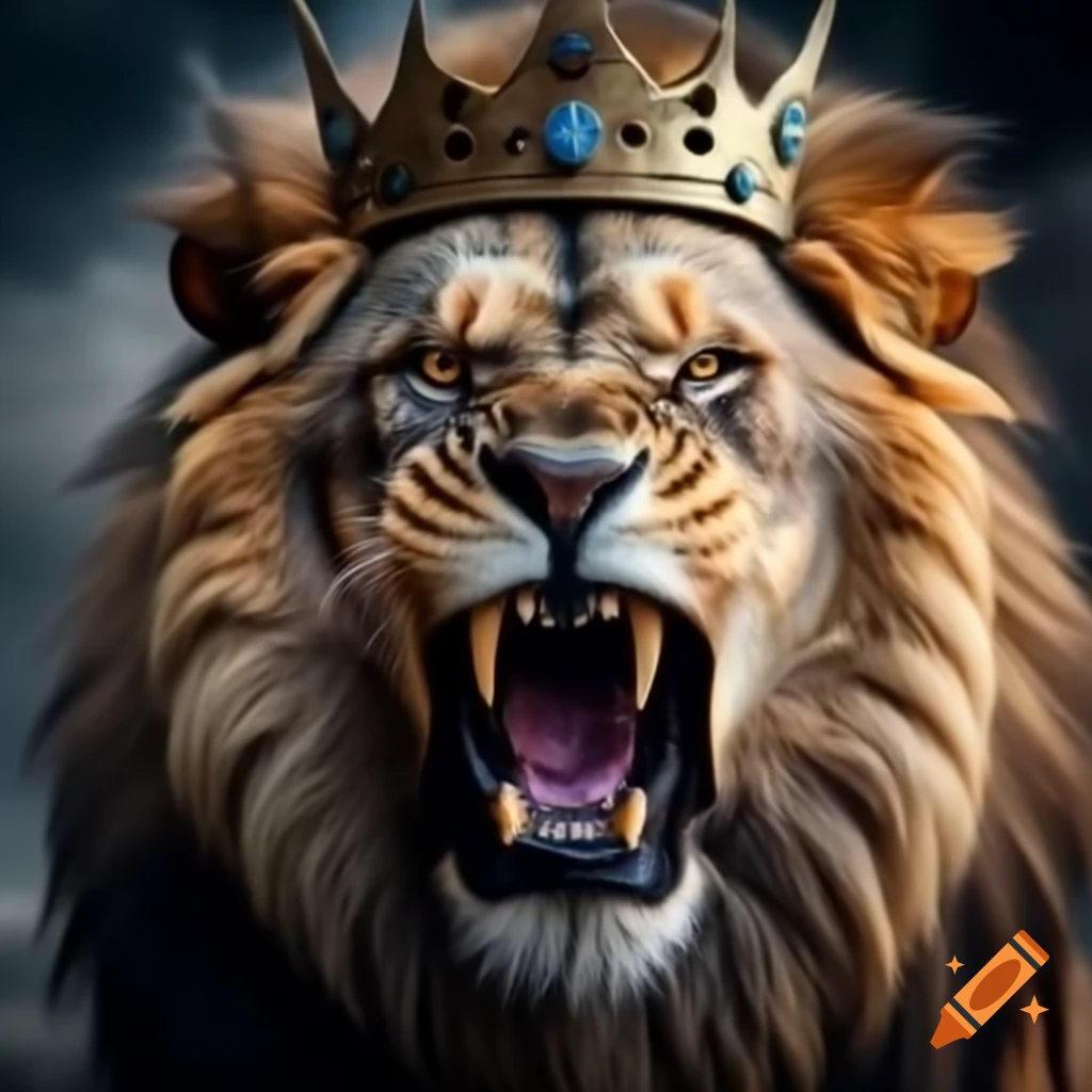Roaring lion wearing a crown