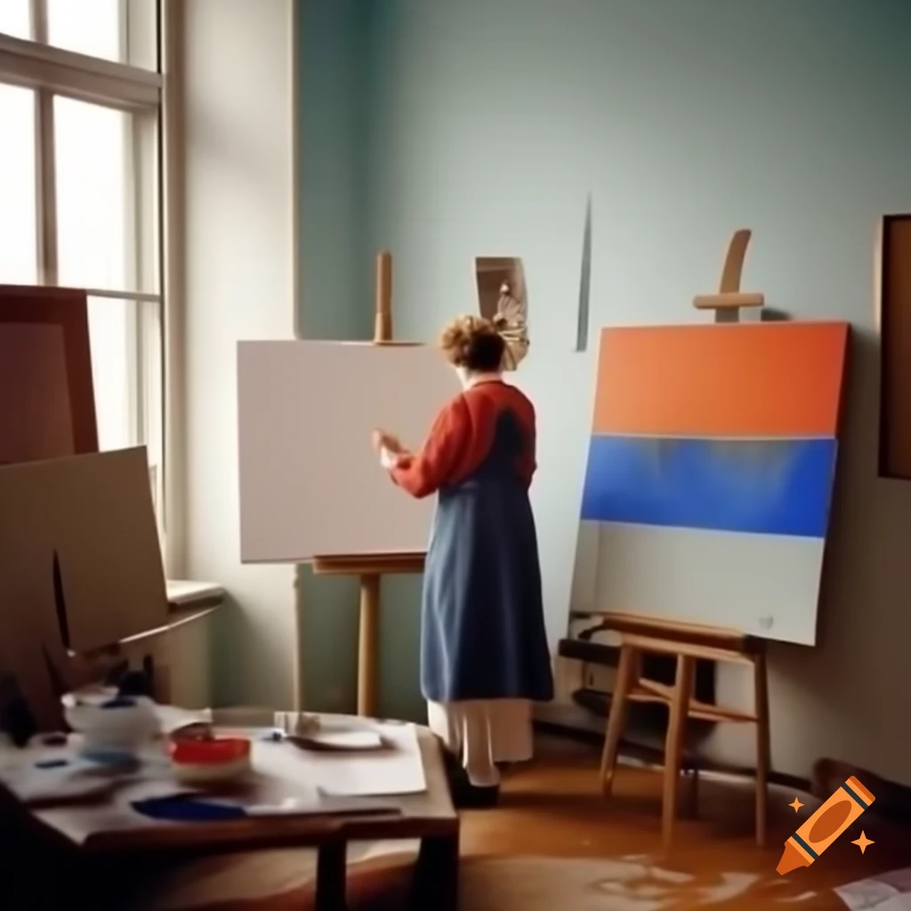 Artist painting in colorful room