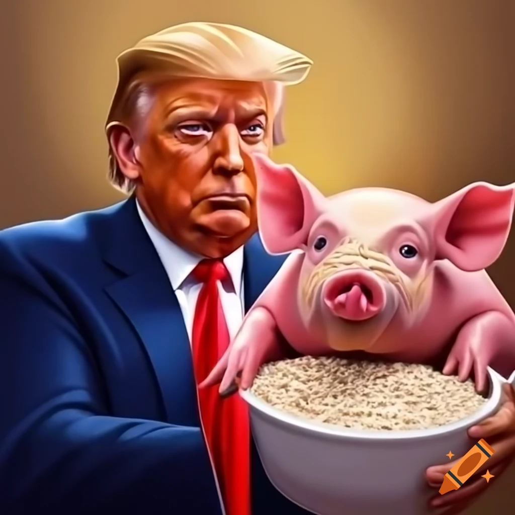 Donald trump feeding a pig oats on craiyon