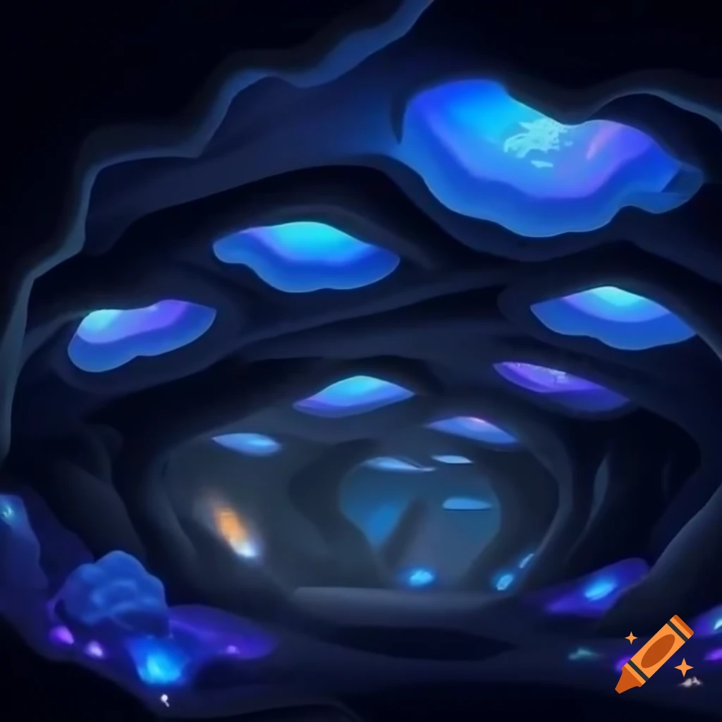 Bioluminescent underground glitter cave