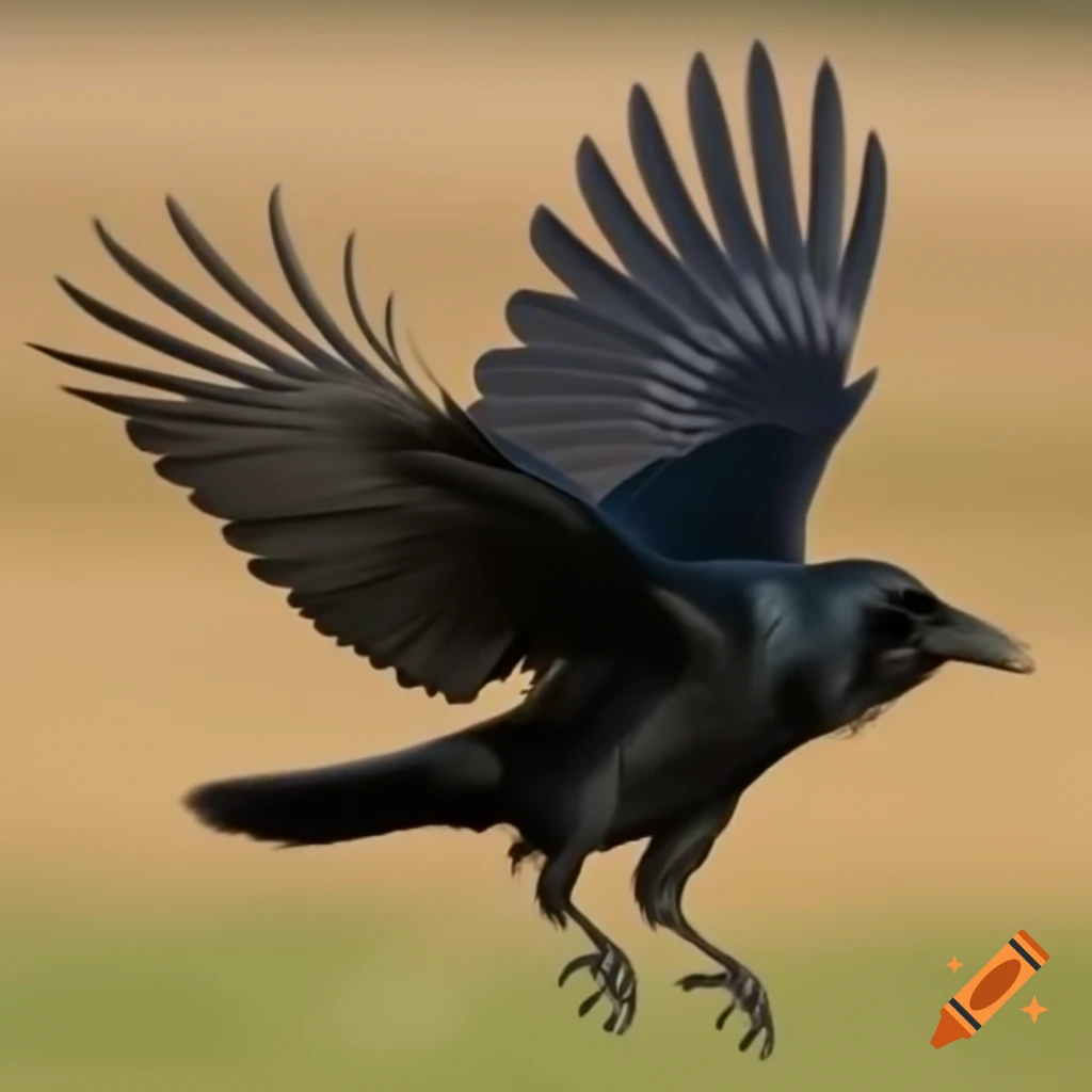 Black crow landing with open wings