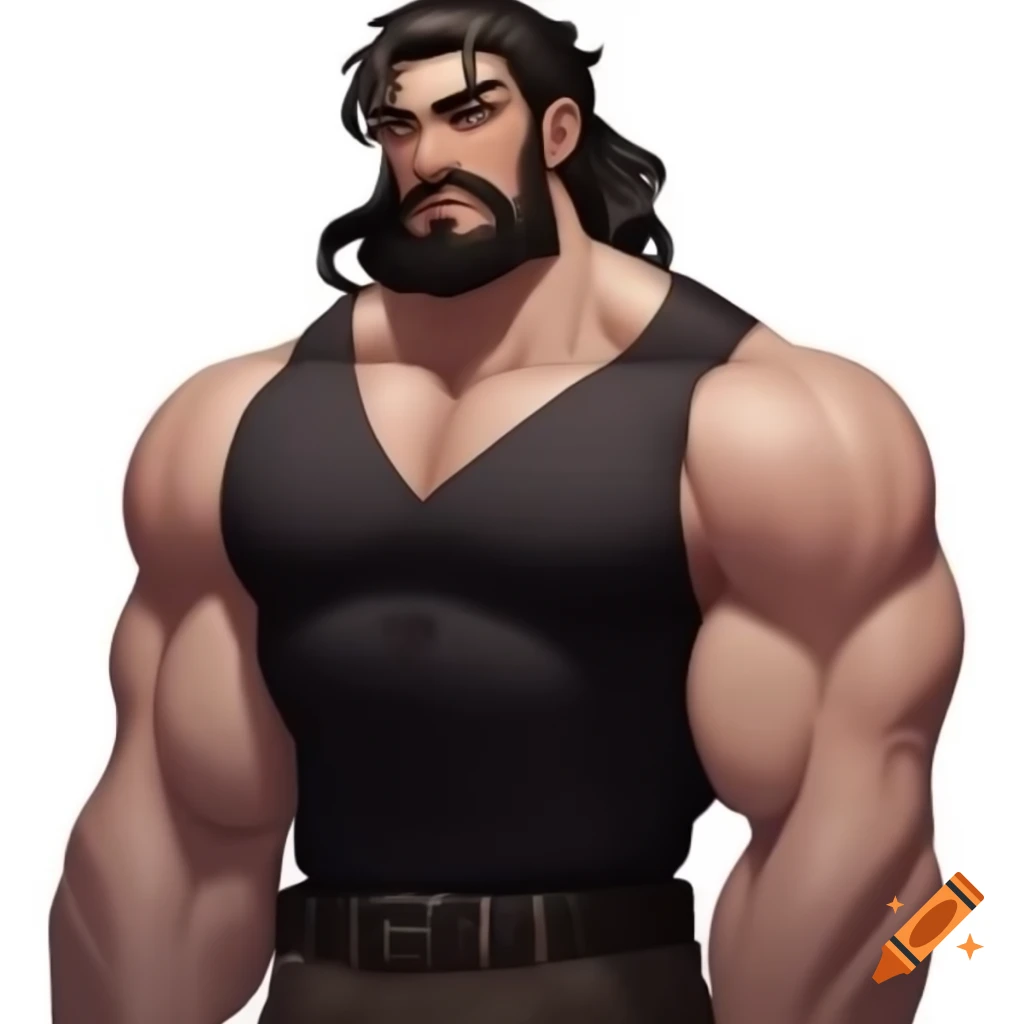Muscular male character in high-resolution digital art with broad shoulders and washboard abs