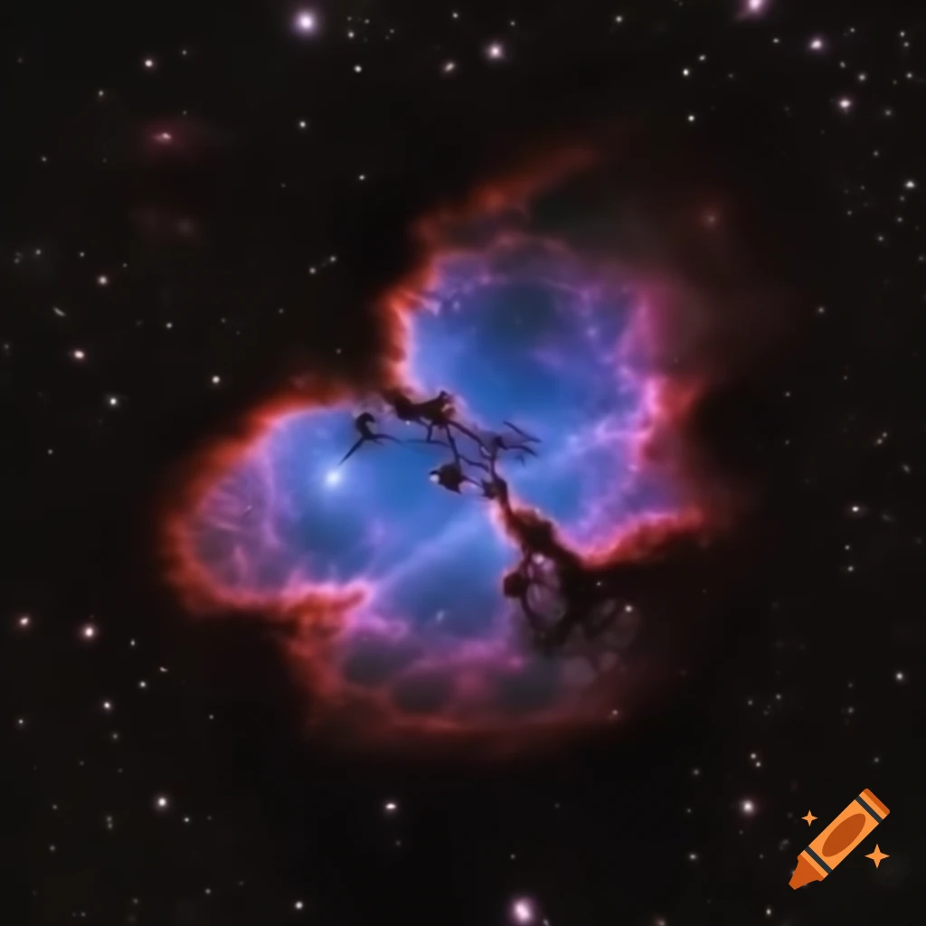 Irregularly shaped purple nebula in space