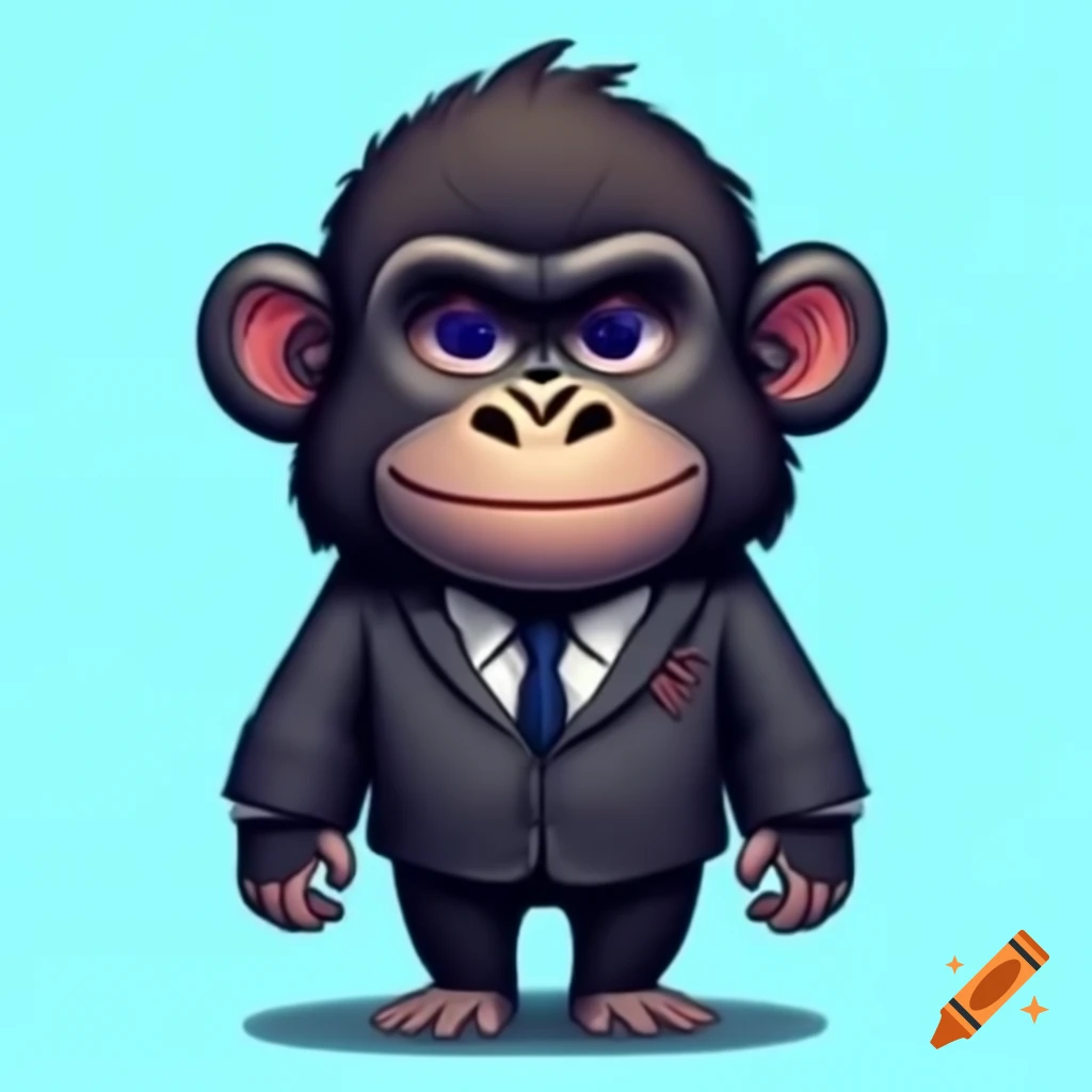 Chibi bot gorilla in a suit, comic style illustration