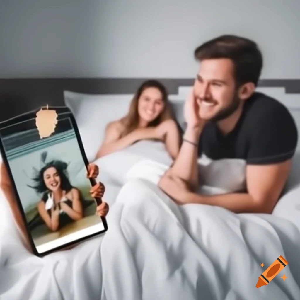 Couple talking on the phone in separate rooms, smiling and feeling happy with imaginative elements