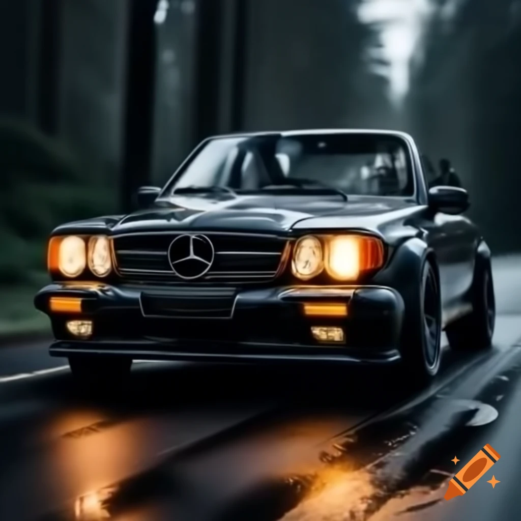 Mercedes Benz 190 Evolution 2 in matte black on gloomy forest road