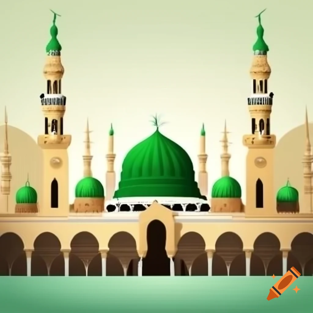 Vector illustration of Madinah Sharif with green dome in Holy Mosque