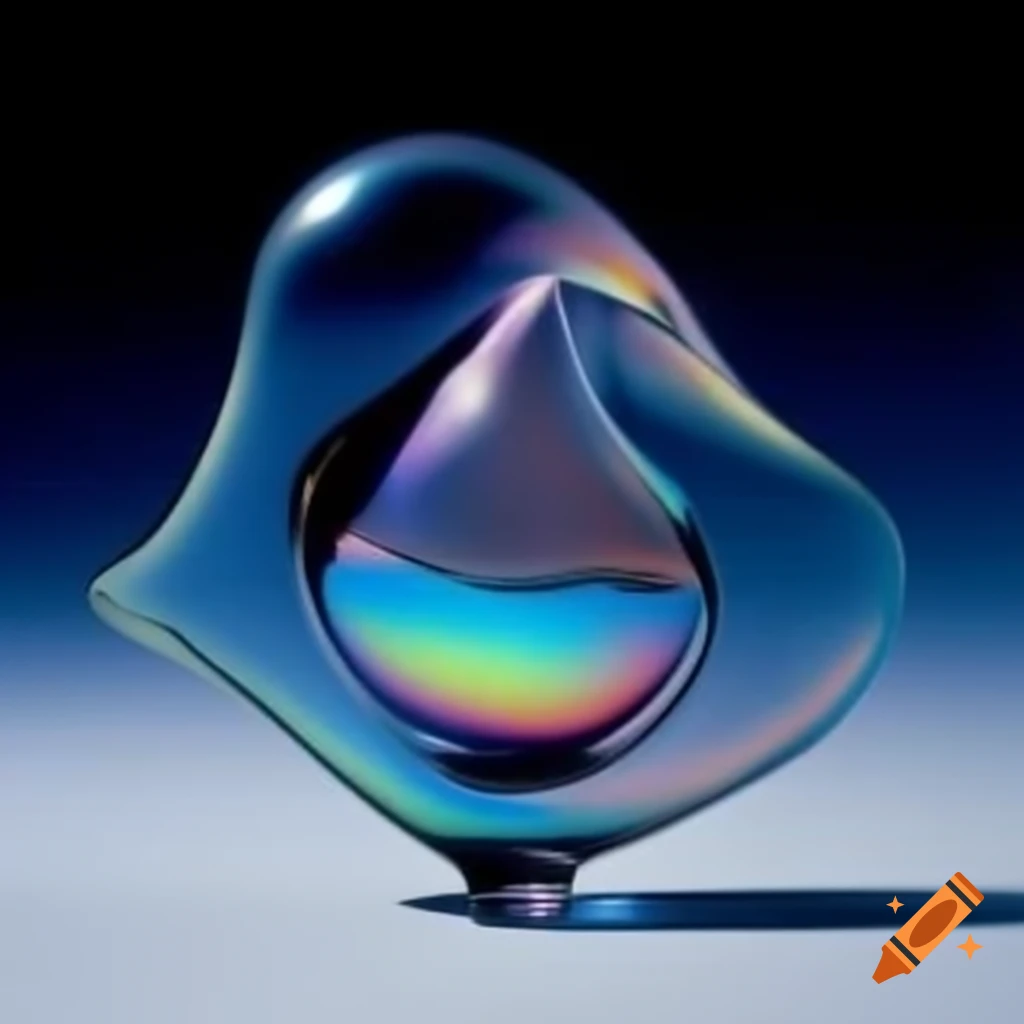 Pop surreal 2000s photography featuring iridescent glass statue