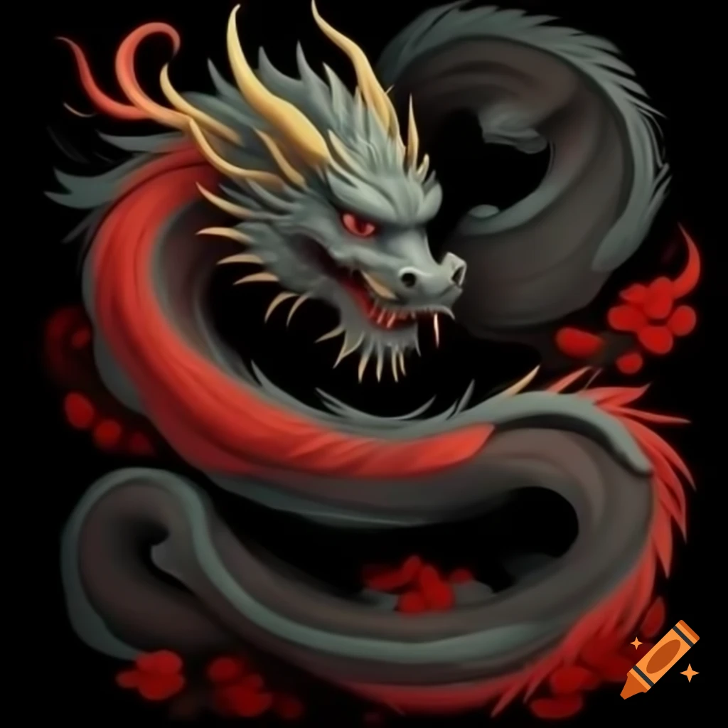 Chinese style dragon in black and red colors