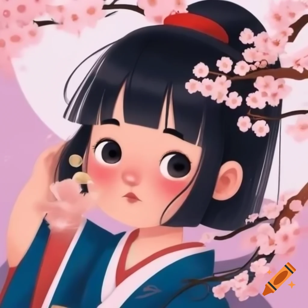 Japanese girl holding cherry blossoms