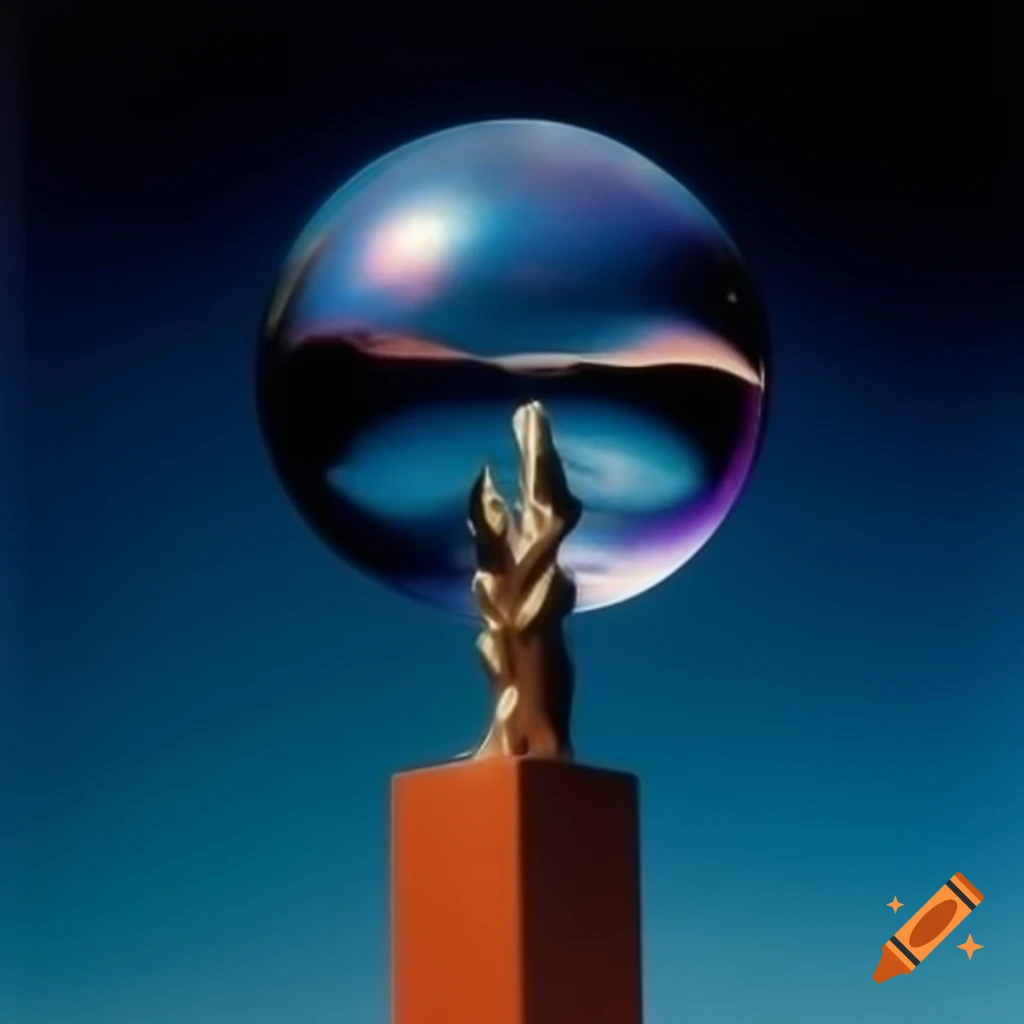 Pop surrealist photography of iridescent glass statue