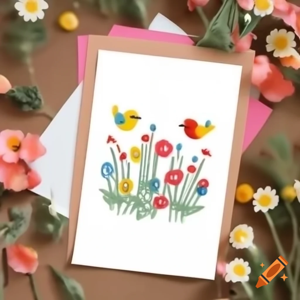 Happy birthday card design featuring flowers, birds, and candles