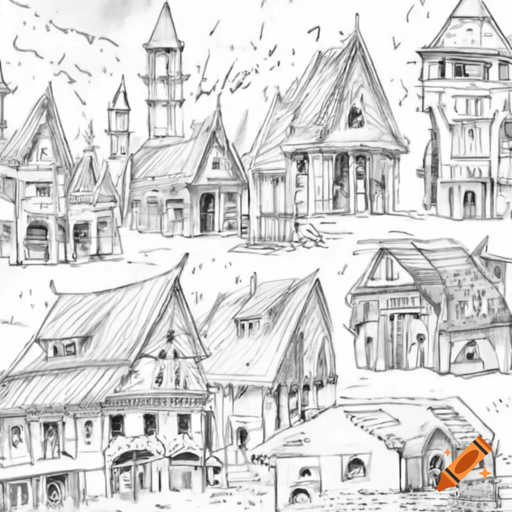 Vivid and detailed fantasy town architecture
