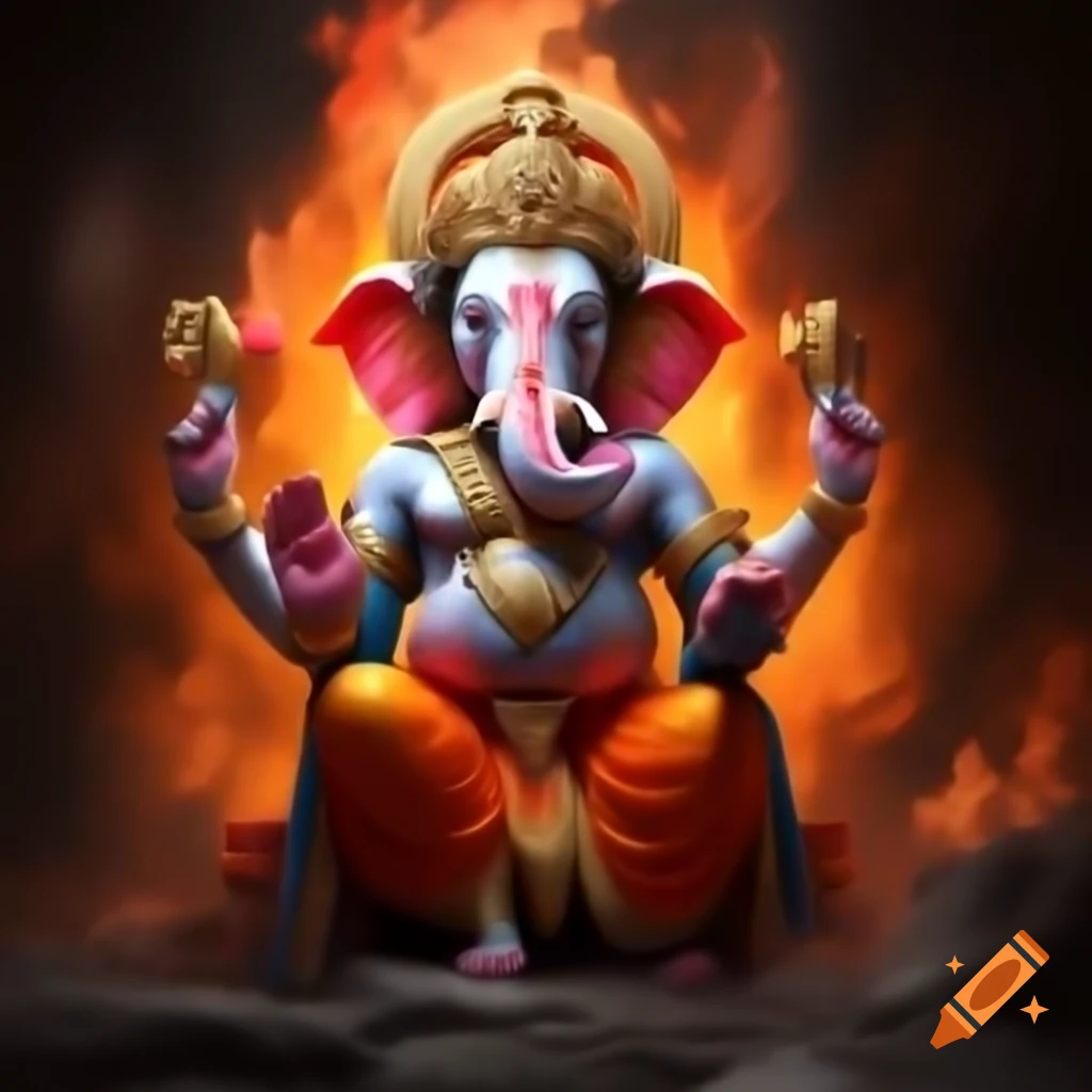 digital-illustration-of-hindu-deity-ganesha-in-powerful-pose-with-black