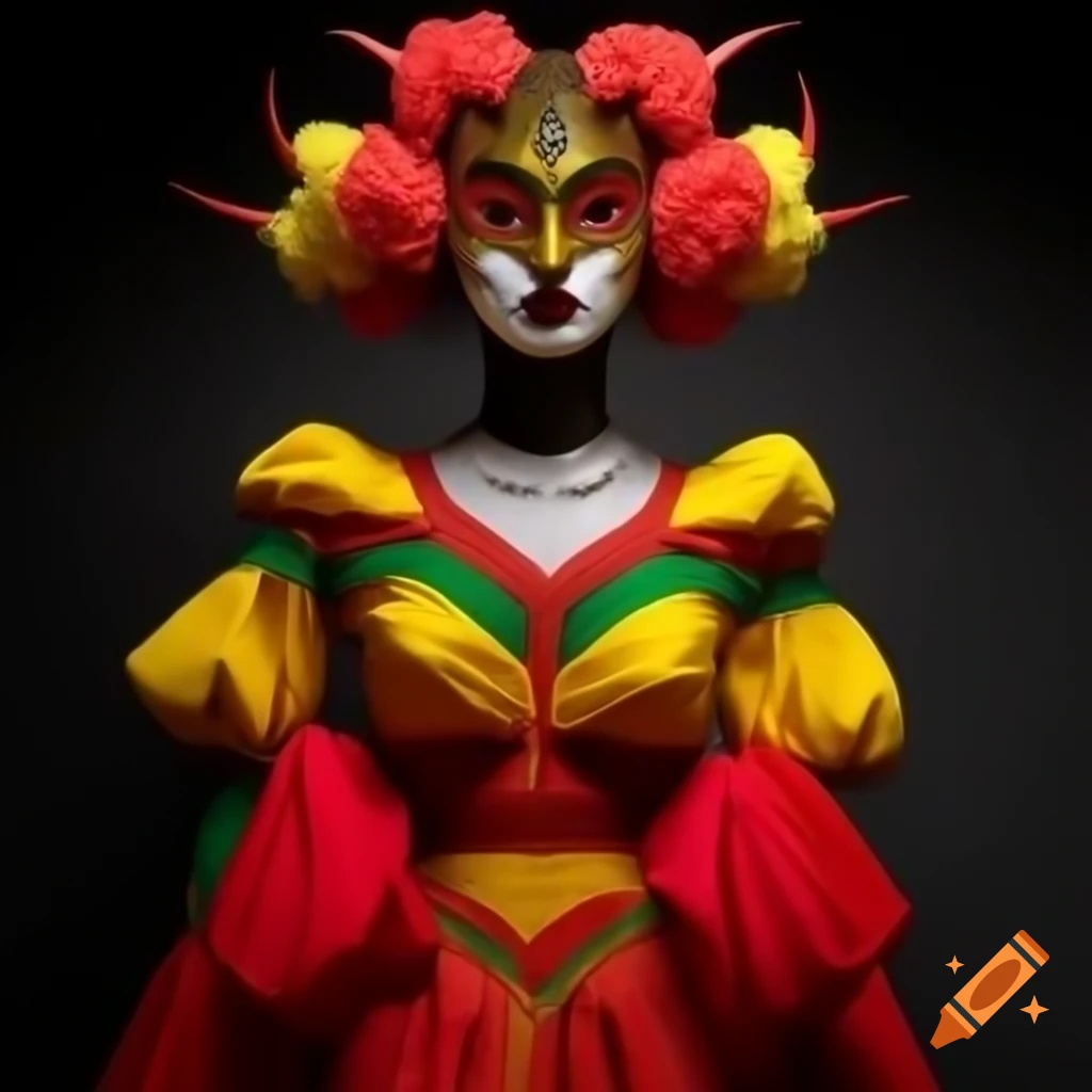 Avant-garde dress inspired by Sri Lankan culture and traditional devil face masks