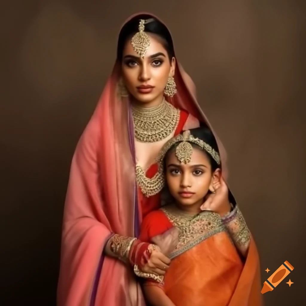 South Indian queen with her daughter in traditional attire