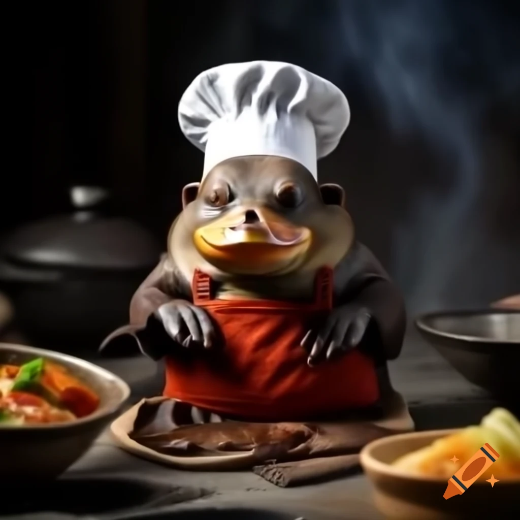 Creative platypus dressed as a chef