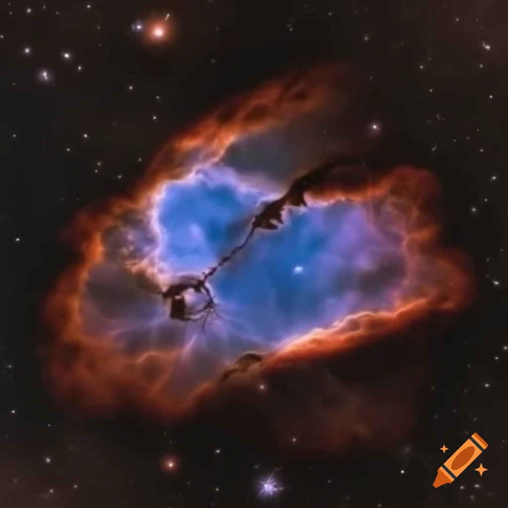 Irregularly shaped purple nebula in space