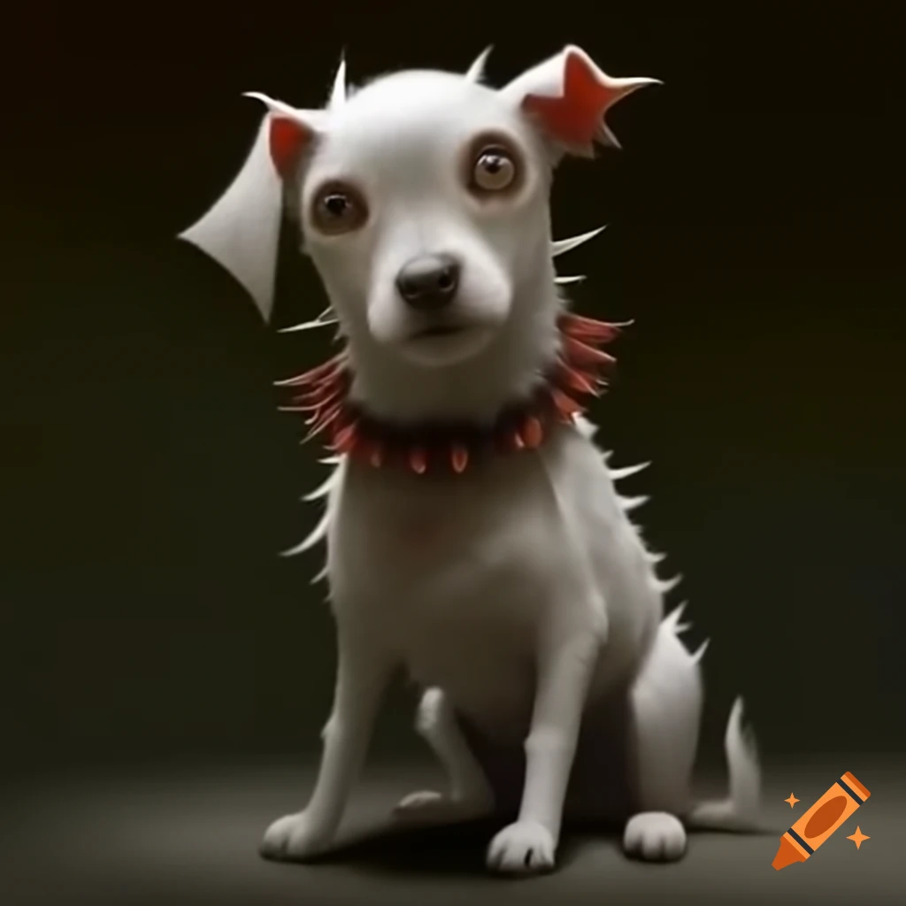 Surreal puppy wearing spiked collar