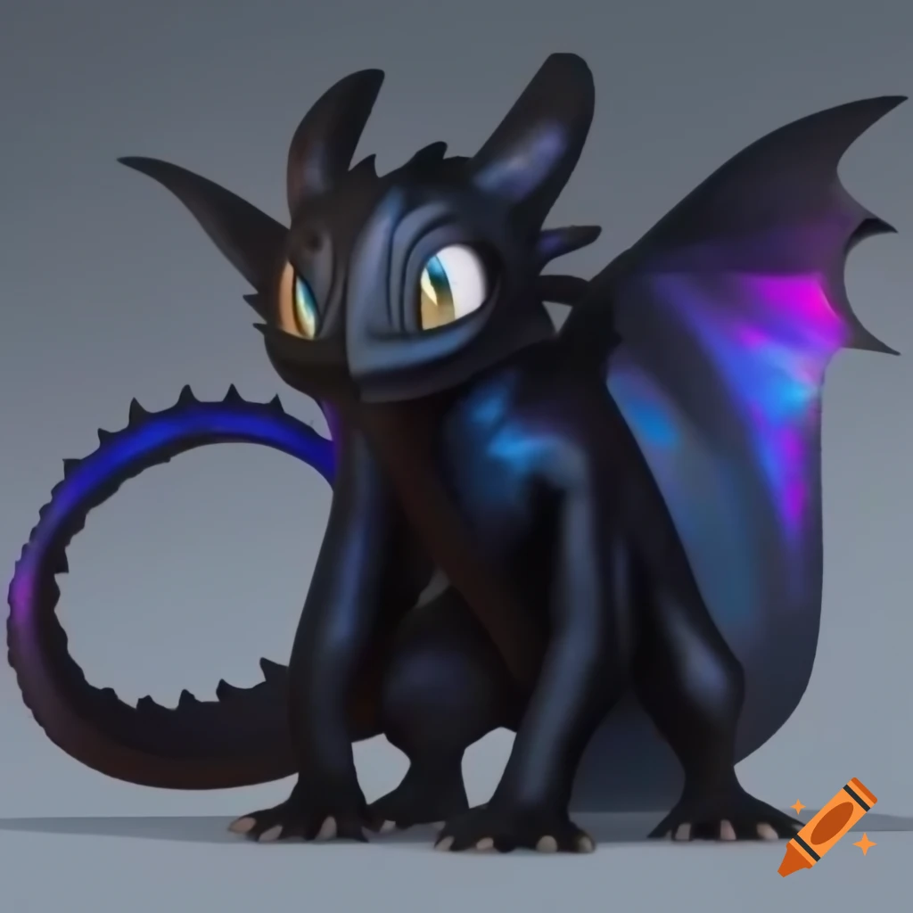 Humanoid black iridescent dragon creature with digitigrade legs and human-like posture
