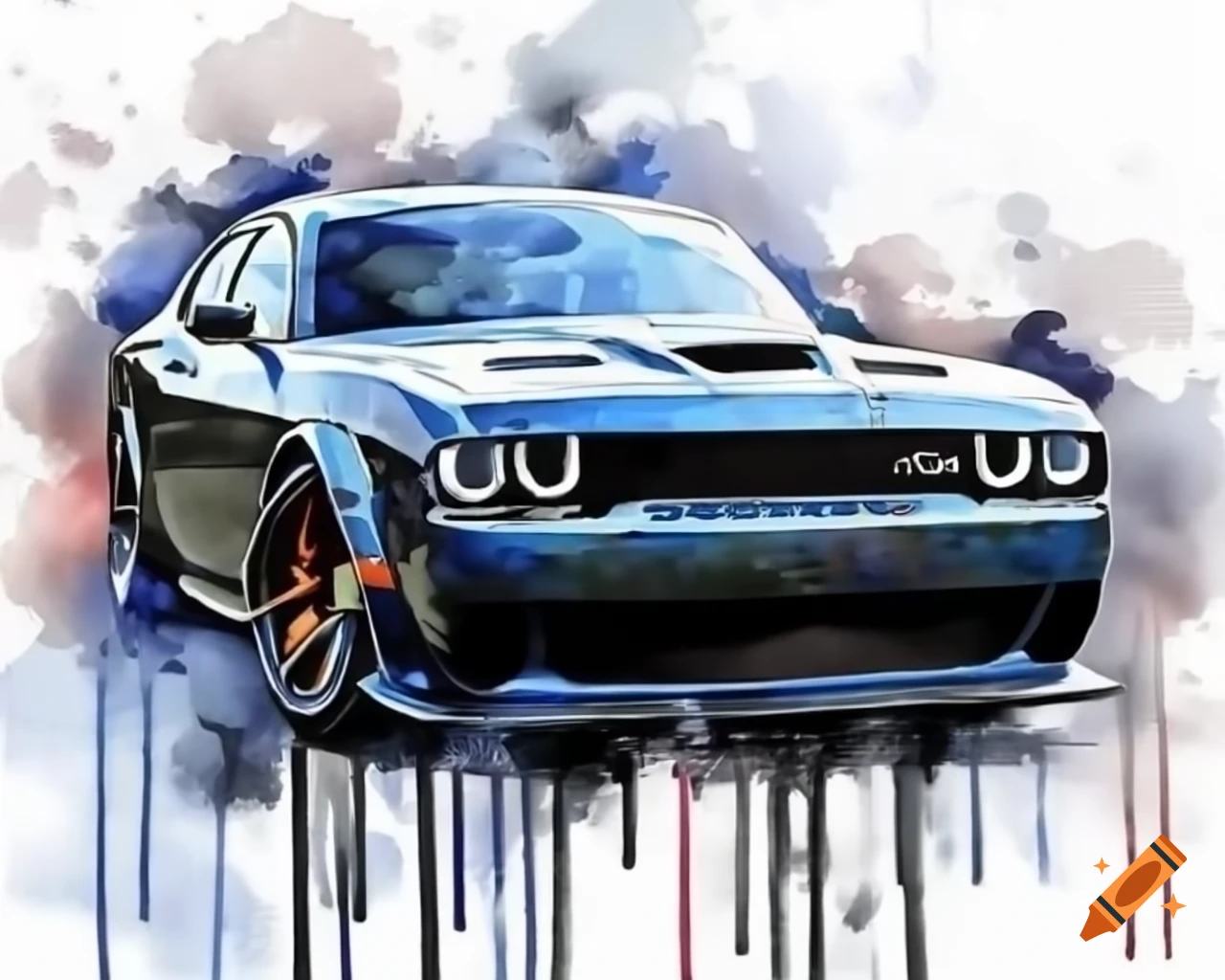 Watercolor figurative art of Dodge Charger SRT Hellcat Widebody