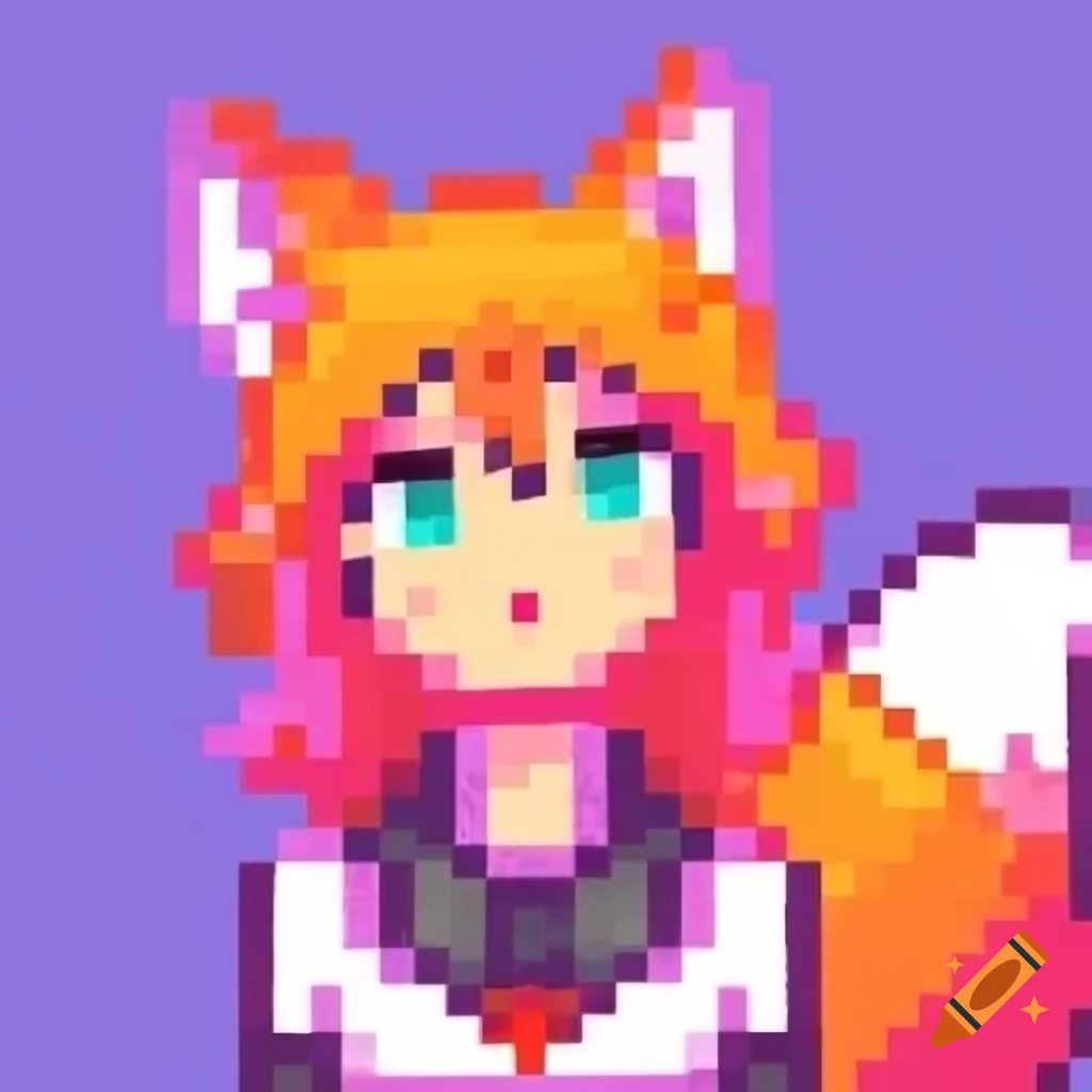 Pixel art representation of a kitsune girl character