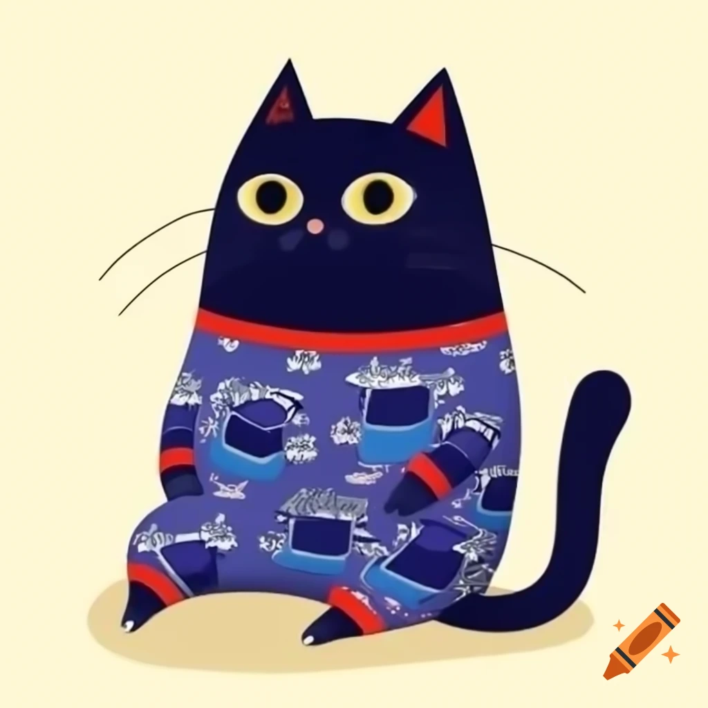 Cartoon black cat wearing pajamas