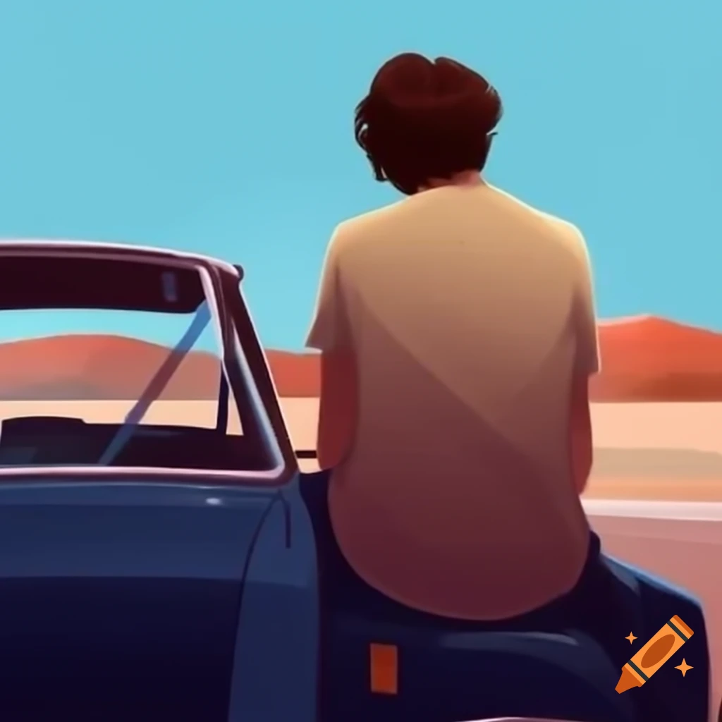 Man sitting while gazing at his car