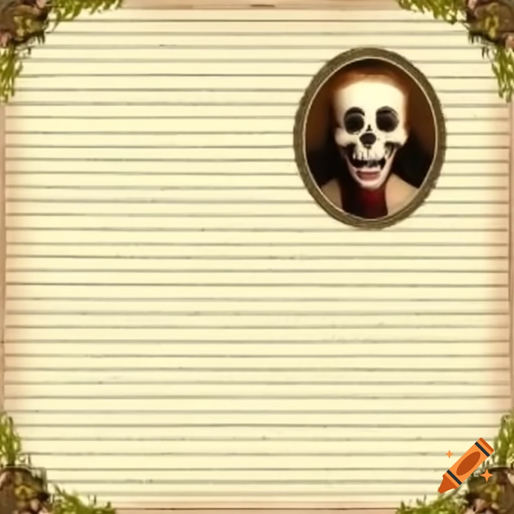 Lined paper sheet featuring disturbing Victorian ornament margin