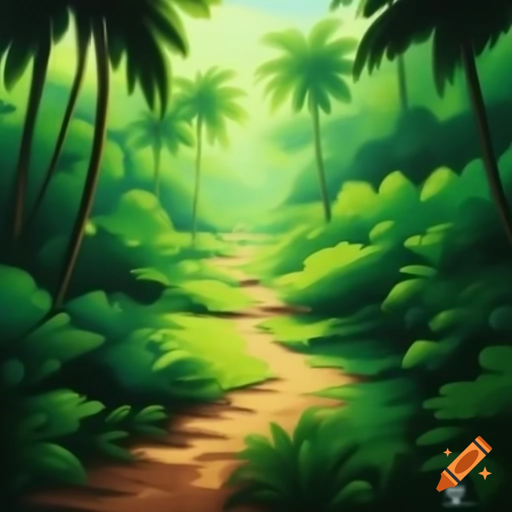 3d image of a girl sitting in a jungle with an open crate containing a